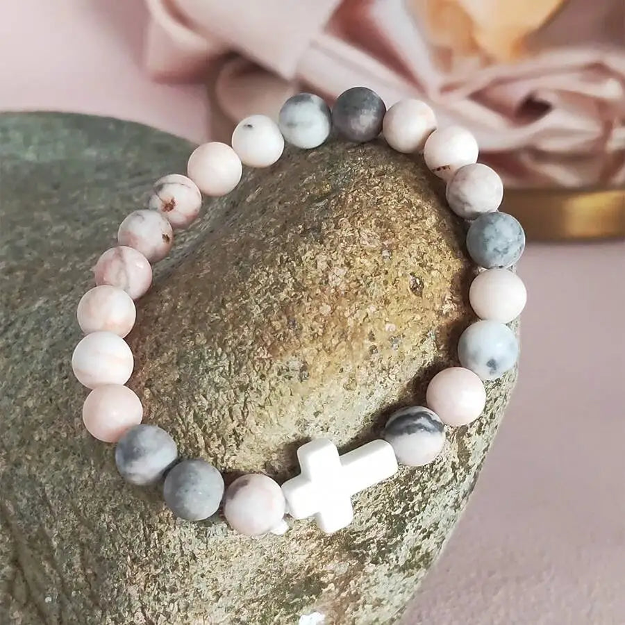 "Divine Cross" – Natural Stone Faith Bracelet