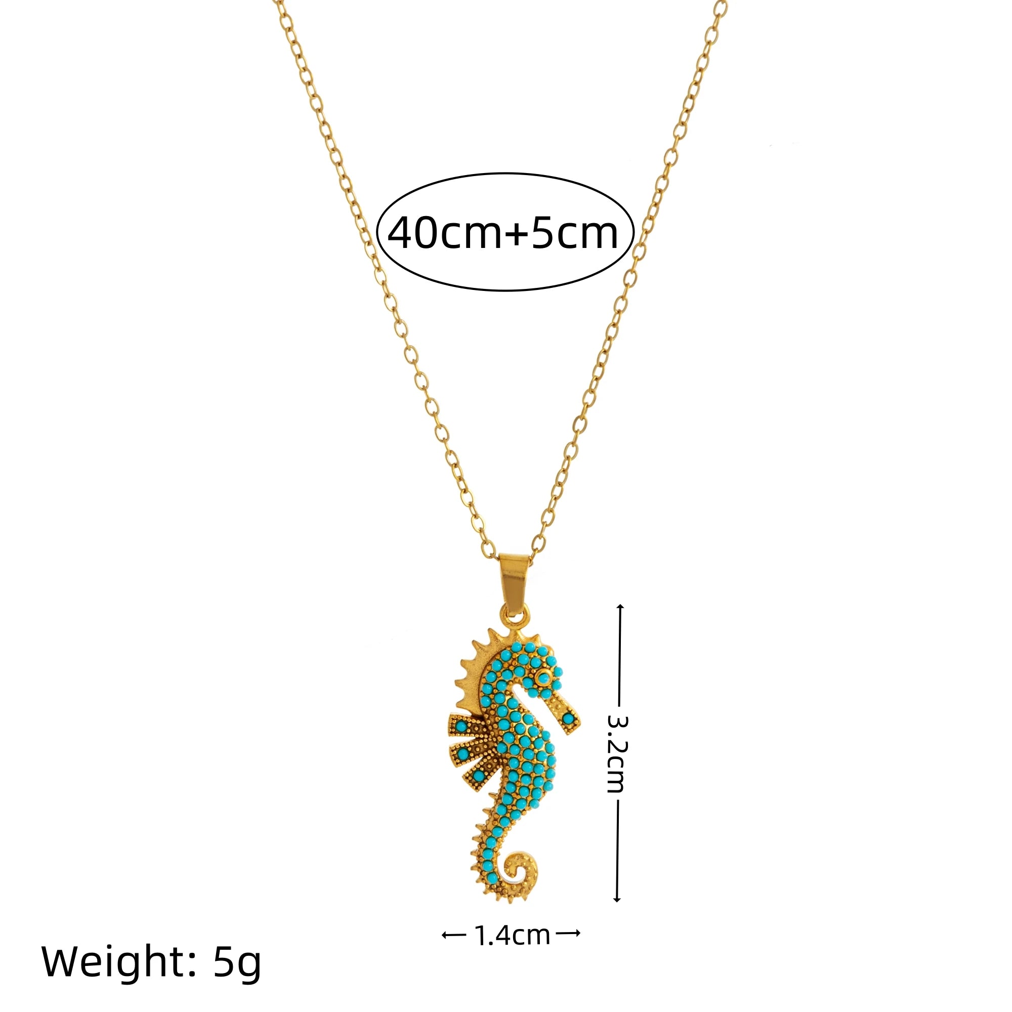 Ocean Seahorse Pendant Necklace Gold Plated With Turquoise