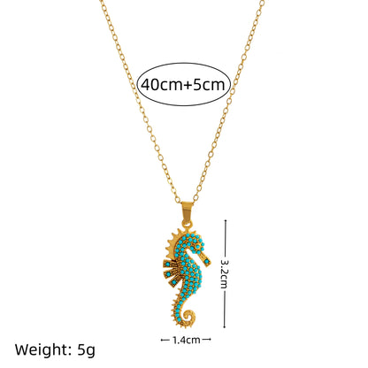 Ocean Seahorse Pendant Necklace Gold Plated With Turquoise