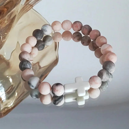 "Divine Cross" – Natural Stone Faith Bracelet