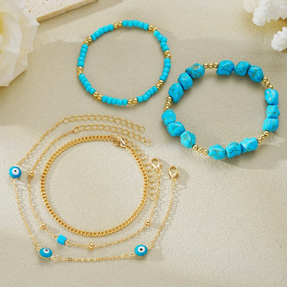 Boho Turquoise Evil Eye Anklets Set – 5pcs Multilayer Foot Chain Summer Beach Jewelry