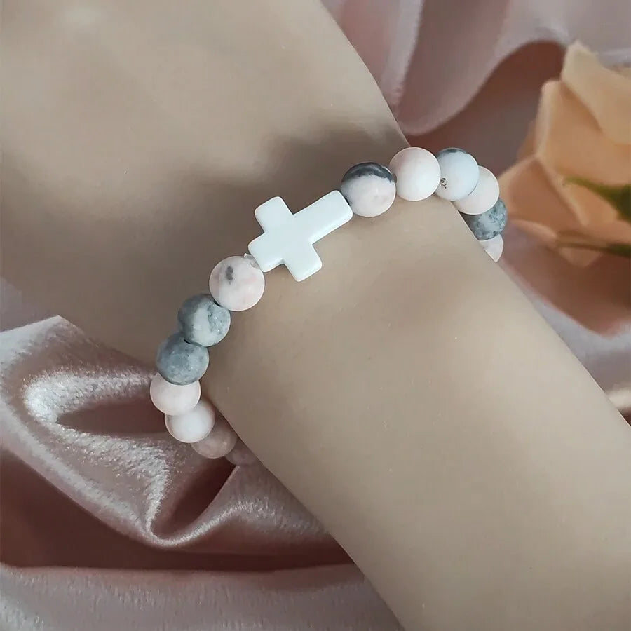 "Divine Cross" – Natural Stone Faith Bracelet