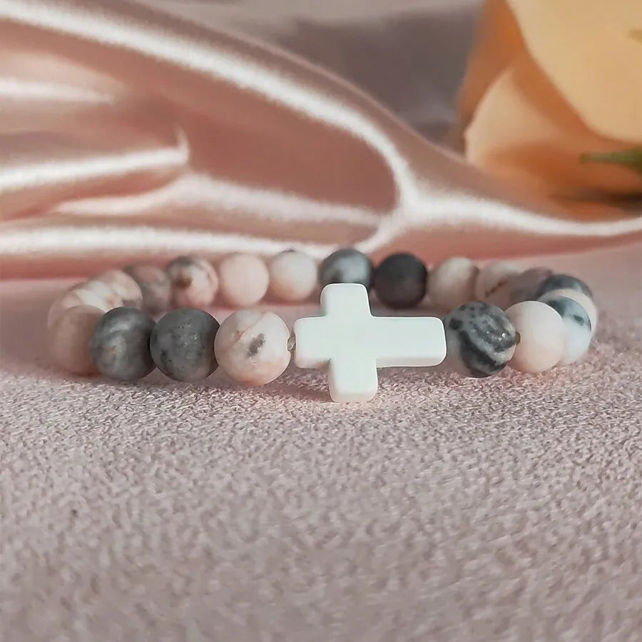 "Divine Cross" – Natural Stone Faith Bracelet