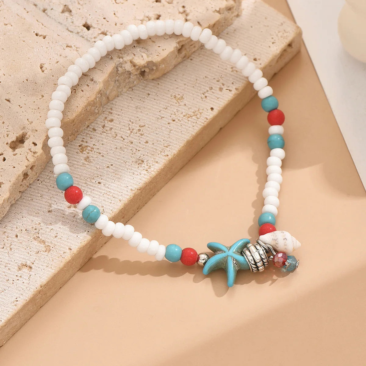 Turquoise Starfish Conch Anklet – Summer Beach Foot Chain Jewelry