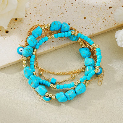 Boho Turquoise Evil Eye Anklets Set – 5pcs Multilayer Foot Chain Summer Beach Jewelry